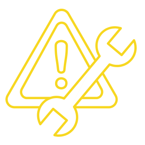 Warning icon with a wrench for alerting to common caravan antenna issues and maintenance tips.